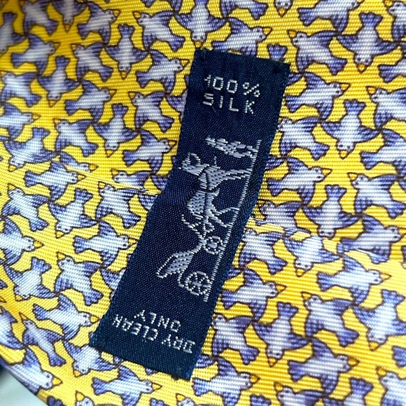 Hermes yellow and blue Silk Geometric Pattern Tie 60’ - Picture 5 of 7
